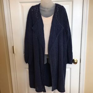 One World lacy chenille sweater cardigan Blue 1x